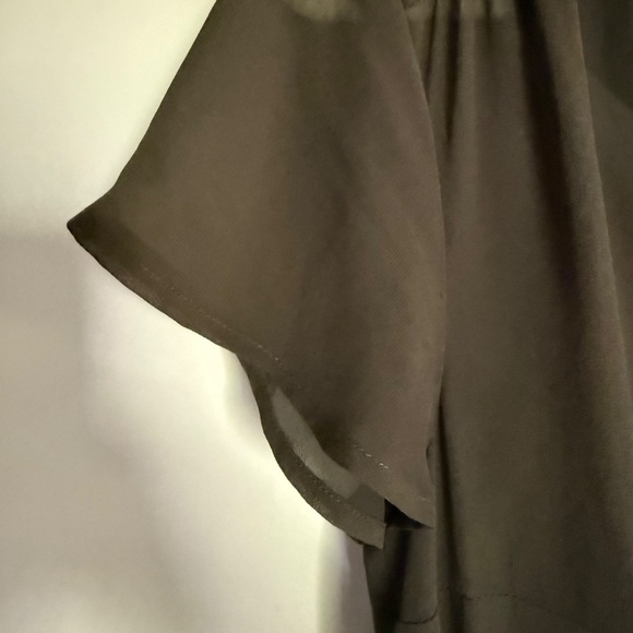 Modcloth Chiffon Olive Green Pink Short Sleeve Jumpsuit Size Medium - Picture 5 of 15